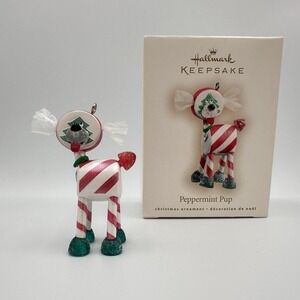 Hallmark Keepsake Peppermint Pup Christmas Ornament 2007 Candy Dog Box‎